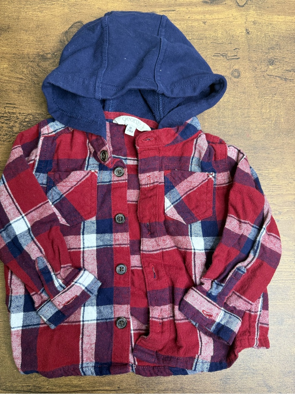 ⭐️5 for $20⭐️ George Red Plaid Hooded Button-Up Shirt Jacket 18-24M